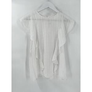 Rachel Roy Blouse Womens Small White Sheer Ruffle Keyhole Back Lightweight Top